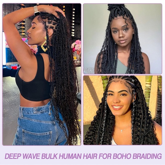 HUMAN HAIR 100g 18” Braiding Hair 1 Bundle Deep Water Wave No Weft Virgin Hair - Picture 2 of 9